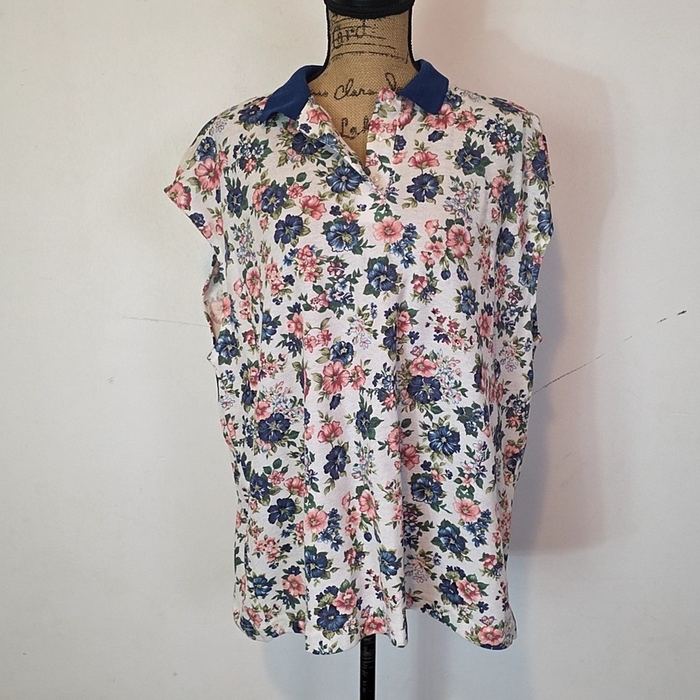 Vintage Y2K JIT Sport Floral Polo Top 24W Cottagecore Grandma Core Retro Cap Slv